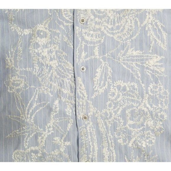 Twice Western Button Up Long Sleeve Blue Striped Embroidered Shirt Men's Large - Picture 5 of 13